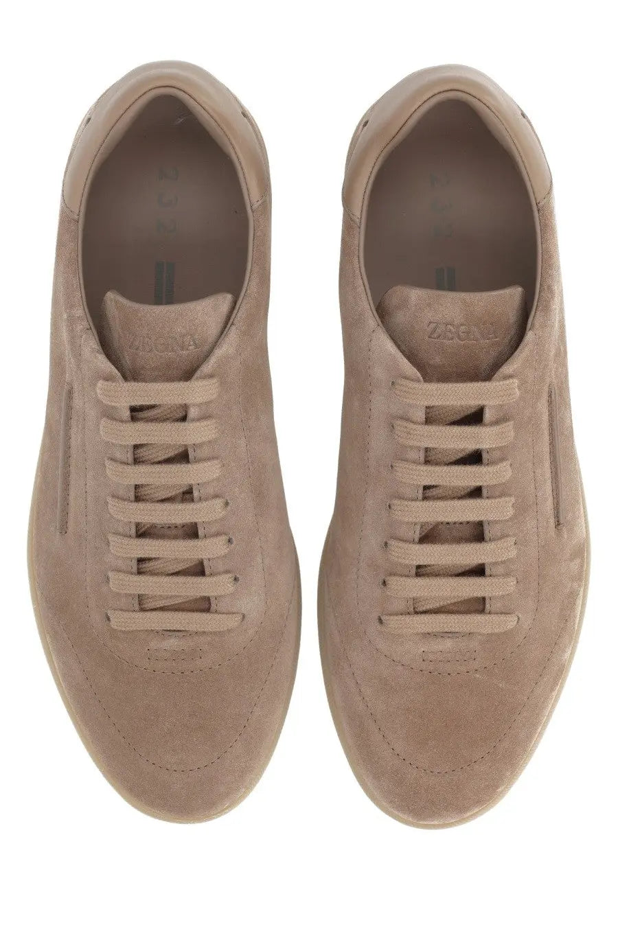Zegna men’s sneaker beige low-top made of suede with matching laces and subtle logo on the tongue