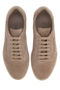 Zegna men’s sneaker beige low-top made of suede with matching laces and subtle logo on the tongue
