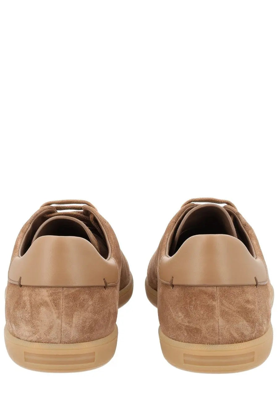 Zegna men’s sneaker beige tan suede and leather low-top sneaker with matching rubber sole