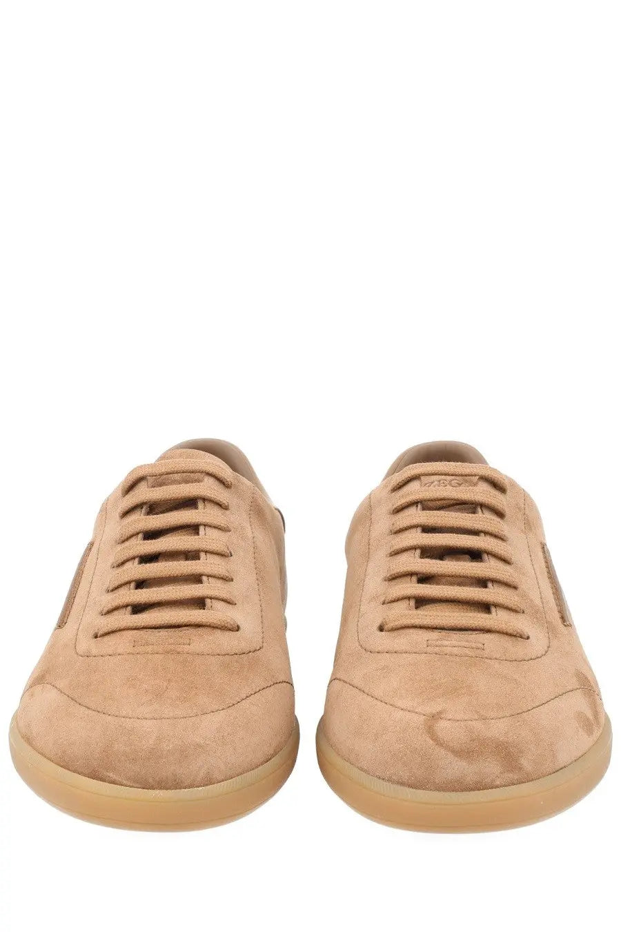 Zegna men’s sneaker beige tan suede low-top with matching laces and gum-colored rubber sole