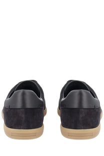Zegna men’s sneaker brown slip-on in black suede and leather with gum-colored rubber sole