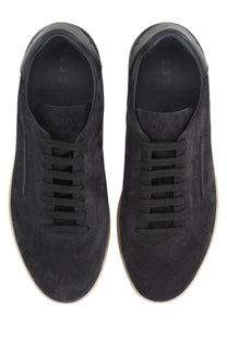 Zegna men’s sneaker brown black suede minimalist design with light-colored rubber soles for casual wear