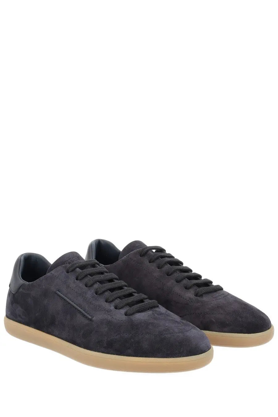 Zegna men’s dark gray suede sneakers with black laces and light beige rubber sole in brown product range