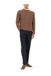 Zegna men’s brown wool and cashmere sweater with a textured knit and ribbed crew neckline and cuffs