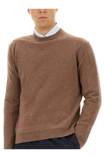 Zegna men’s wool and cashmere sweater brown soft heathered camel color with classic crew neck and ribbed cuffs