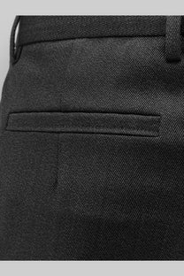Dark gray textured wool blend trousers with subtle herringbone weave and tailored stitching by zegna