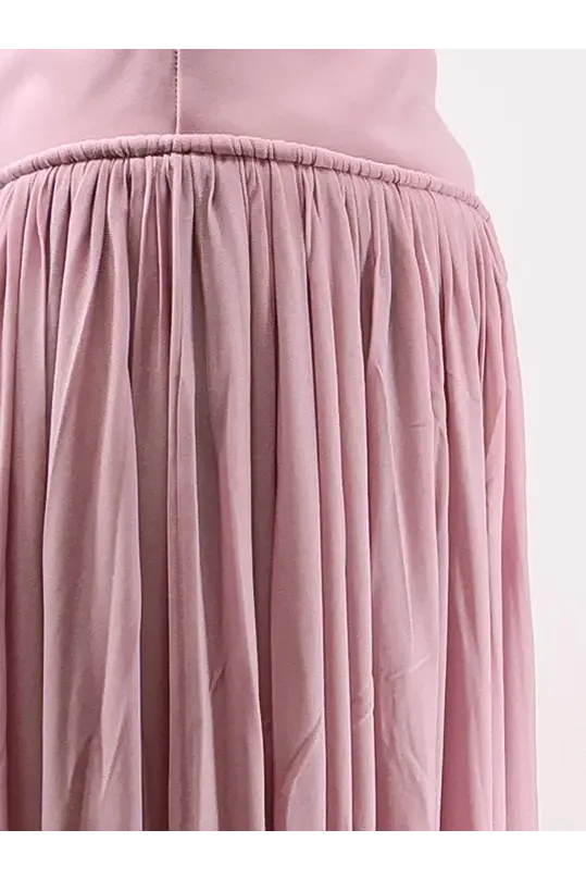 Zimmermann women’s alchemy asymmetric long skirt in blue with soft pink pleated fabric and gathered waistband