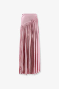 Zimmermann women’s alchemy asymmetric long skirt in soft pink pleated flowing fabric with an asymmetrical waistline