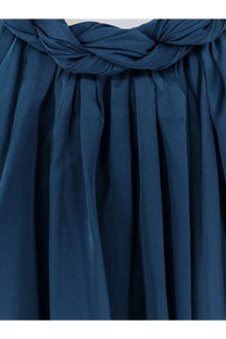 A navy blue pleated silk skirt with a twisted fabric waistband from Zimmermann womens Alchemy Halter dress