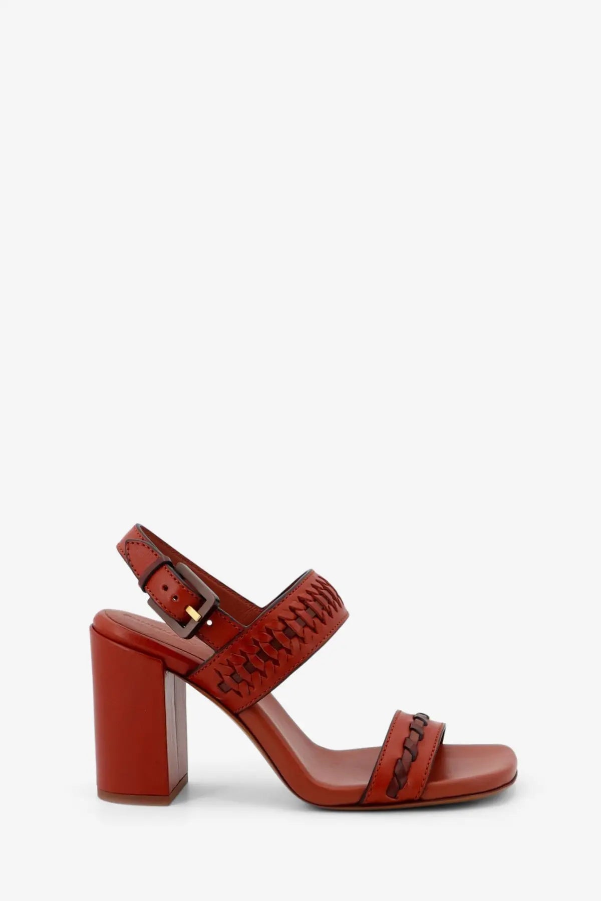 Zimmermann women’s alchemy cognac leather sandals with woven strap detail and block heel