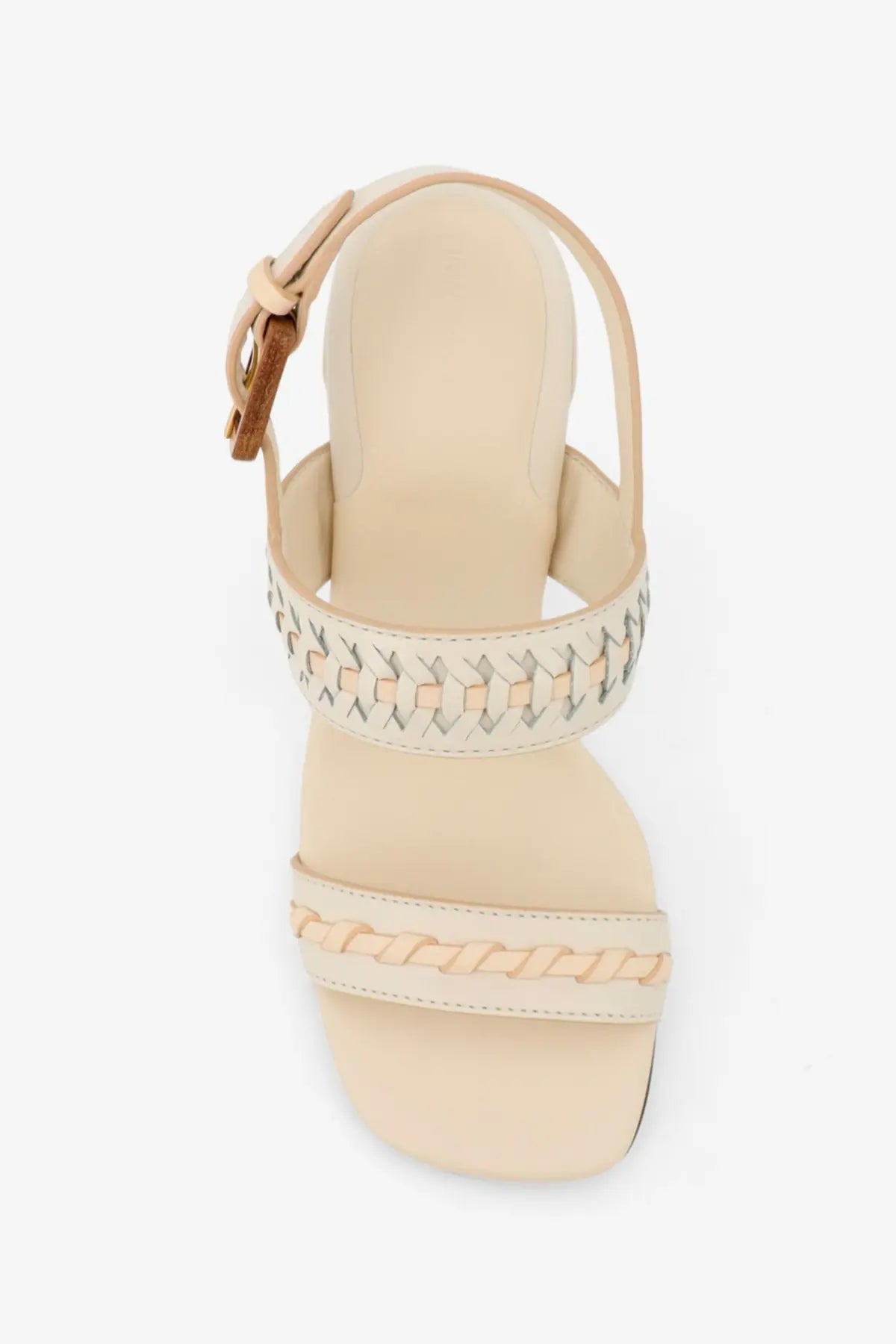 Beige leather Zimmermann women’s Alchemy sandal with braided straps and woven ankle strap detail