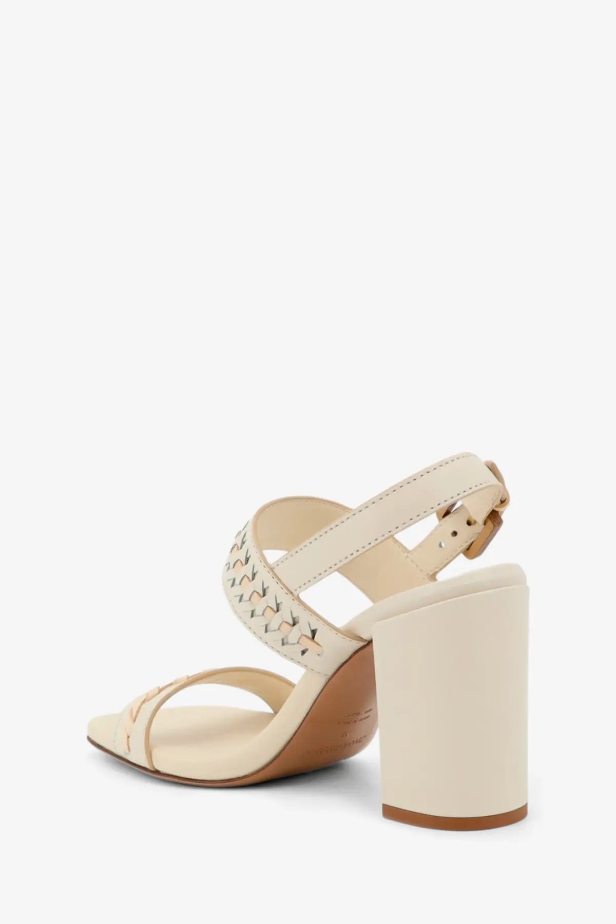 Zimmermann women’s alchemy leather sandals white with cream-colored leather, woven strap detail, and chunky block heel