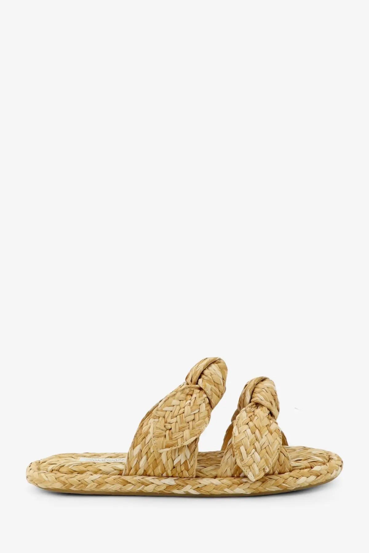 Beige woven straw slide sandals with knotted strap details by zimmermann women’s carousel raffia sandals white