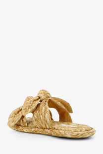 Zimmermann women’s carousel raffia slide sandal in beige with knotted strap design made of woven straw