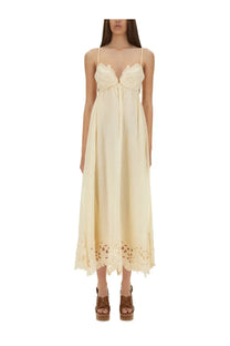 Zimmermann women’s embroidered pale yellow silk maxi dress with lace detailing at bodice and hem