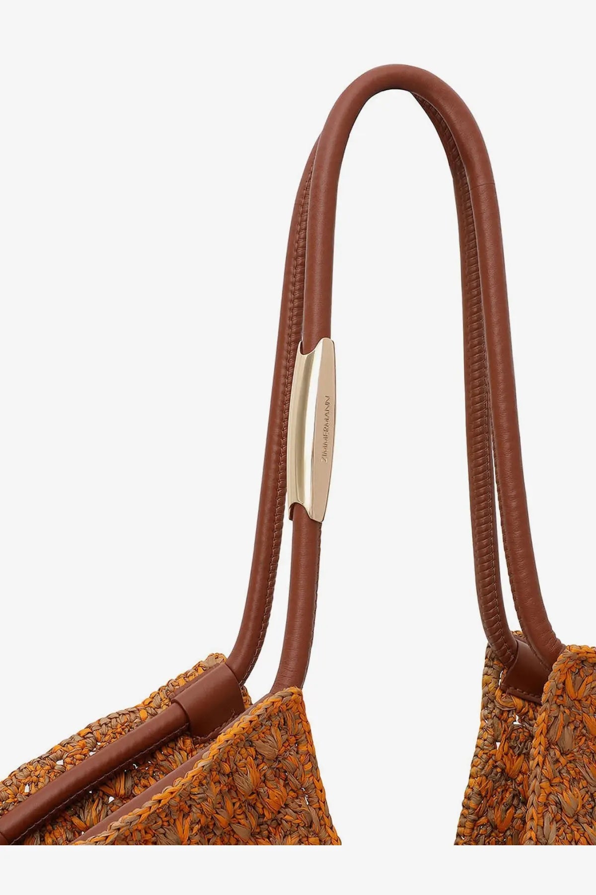 Zimmermann women’s golden time raffia shoulder bag brown with leather handles and gold-tone metal clasp