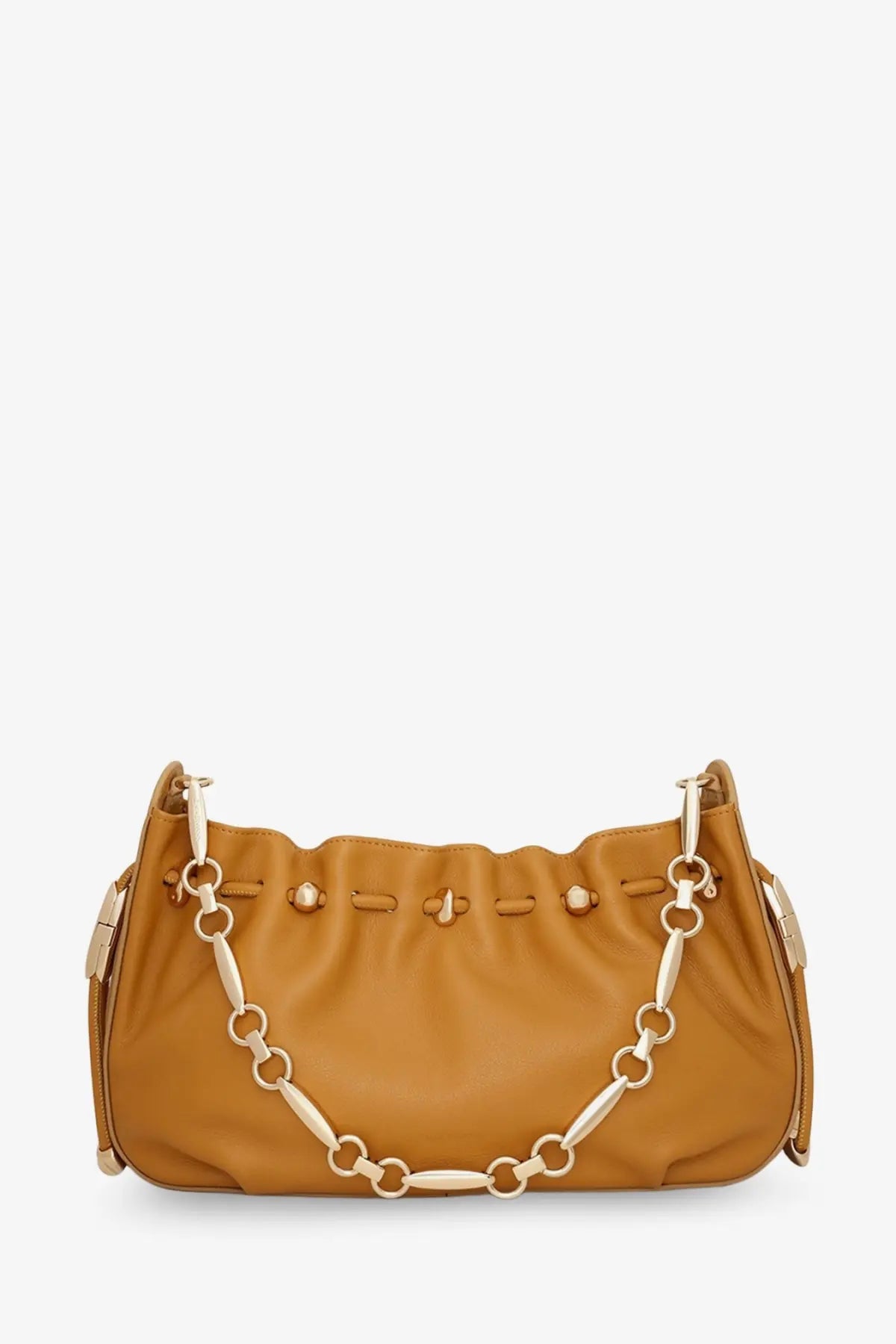 Tan leather crossbody bag with gold-tone chain strap and decorative studs by zimmermann womens halcyon clutch black