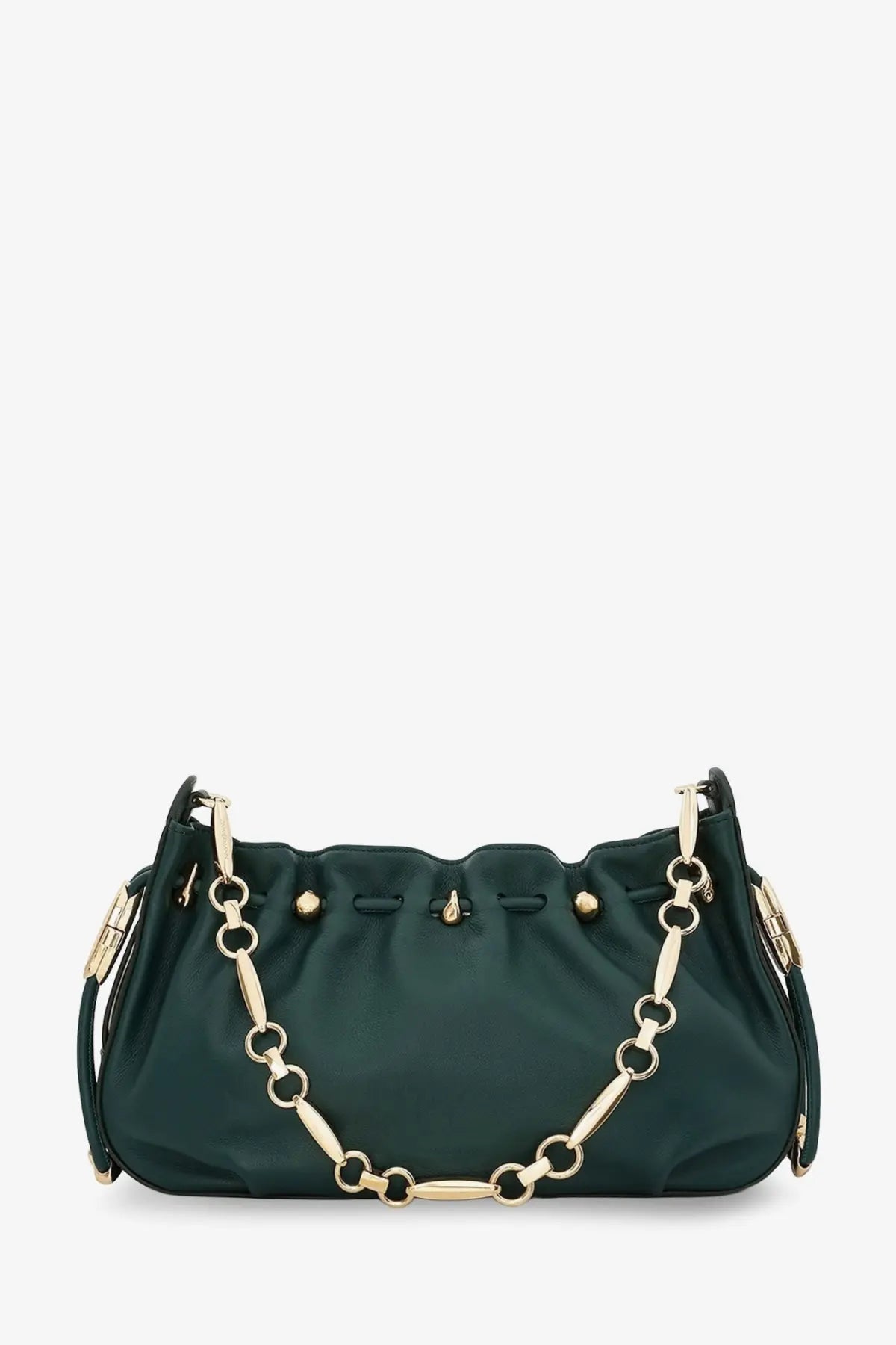 Zimmermann women’s halcyon leather clutch green with dark green satin finish gold-tone chain strap and metallic hardware