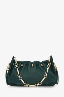 Zimmermann women’s halcyon leather clutch green with dark green satin finish gold-tone chain strap and metallic hardware