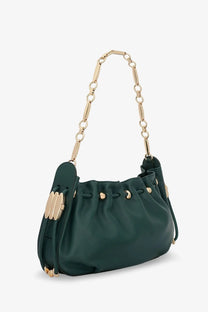 Zimmermann women’s halcyon leather clutch green deep green leather shoulder bag with gold-tone chain strap and metal accents