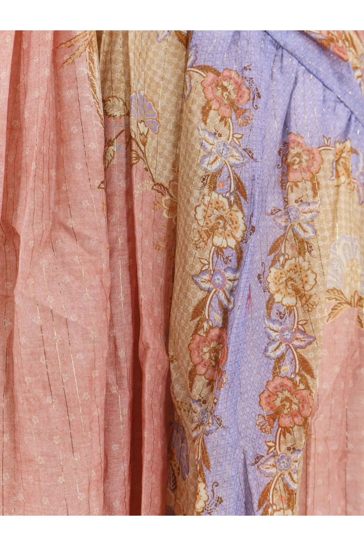 Zimmermann women’s indra long dress blue with a soft flowing cotton and silk skirt featuring pink lavender and gold florals