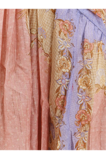 Zimmermann women’s indra long dress blue with a soft flowing cotton and silk skirt featuring pink lavender and gold florals