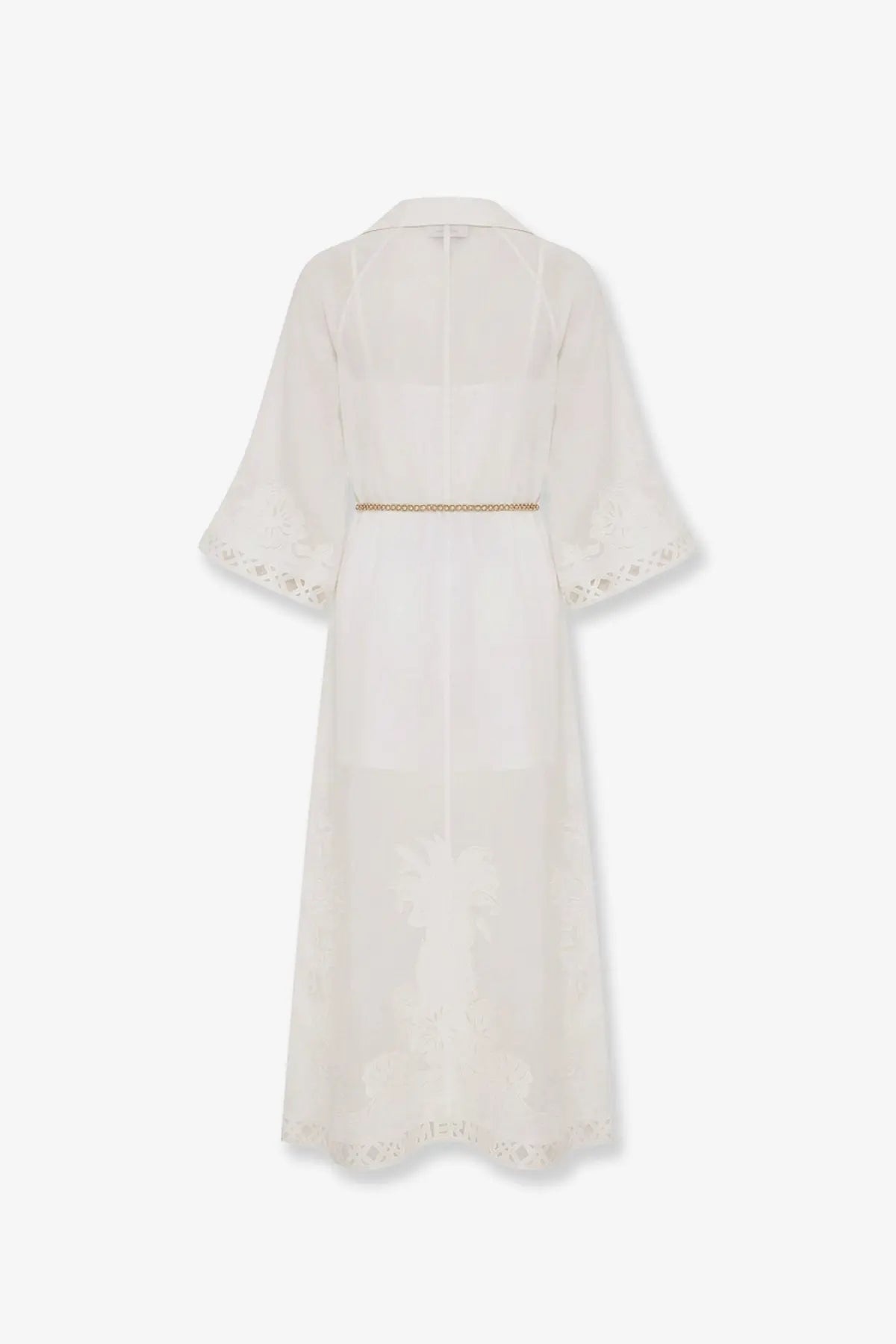 Zimmermann women’s indra long ramie dress white flowing off-white with lace trim and subtle embroidery on front