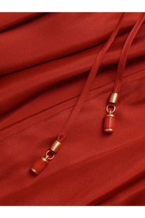 Red cylindrical coral beads with gold-toned caps on red satin cords from zimmermann women’s indra silk dress red
