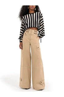 Zimmermann women’s jersey rebellion drawn black beige wide-leg cargo pants with multiple pockets and buttoned details