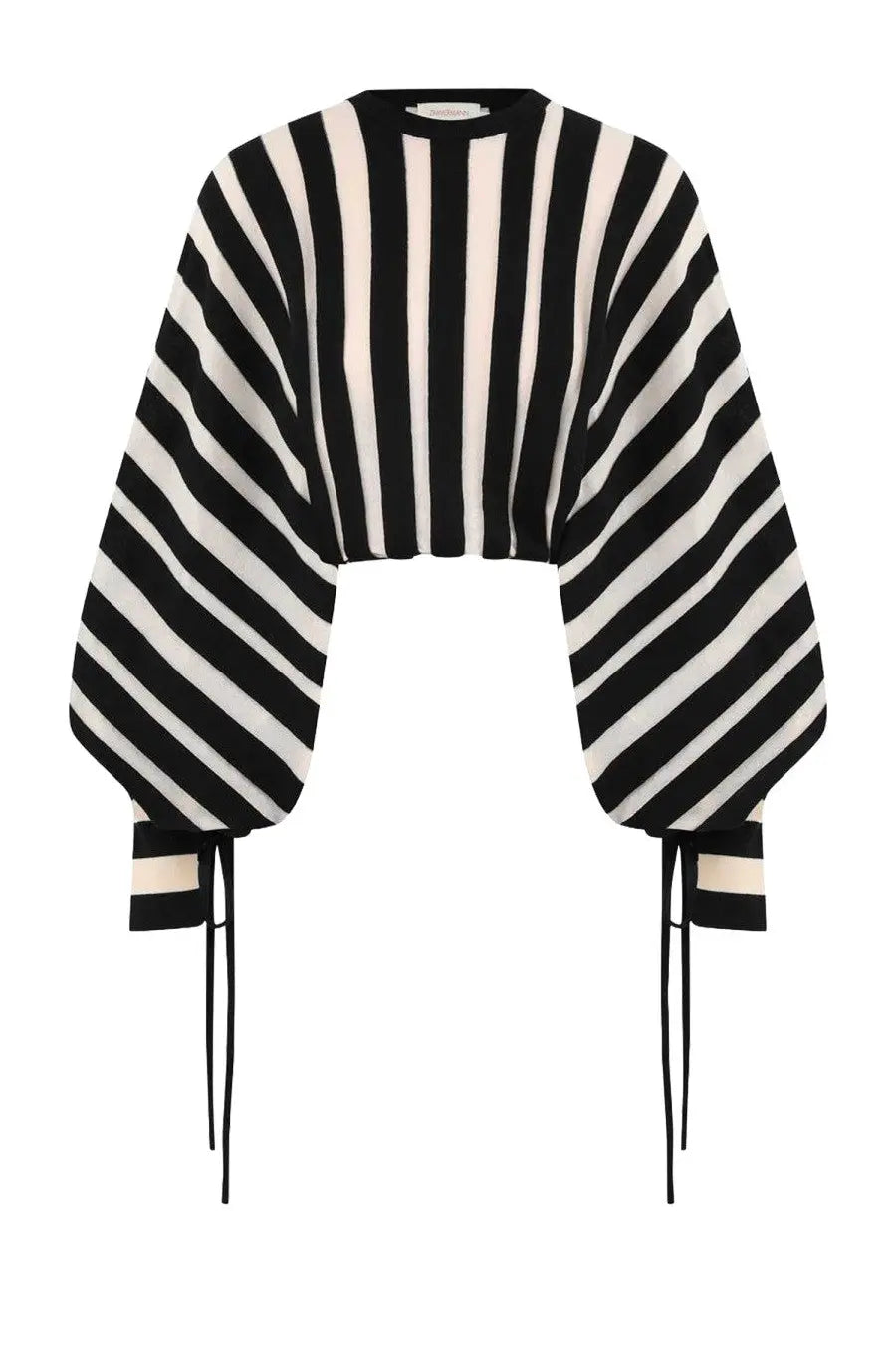 Zimmermann women’s jersey rebellion drawn black black and white striped cropped top with puffy sleeves and adjustable ties