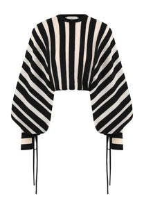 Zimmermann women’s jersey rebellion drawn black black and white striped cropped top with puffy sleeves and adjustable ties