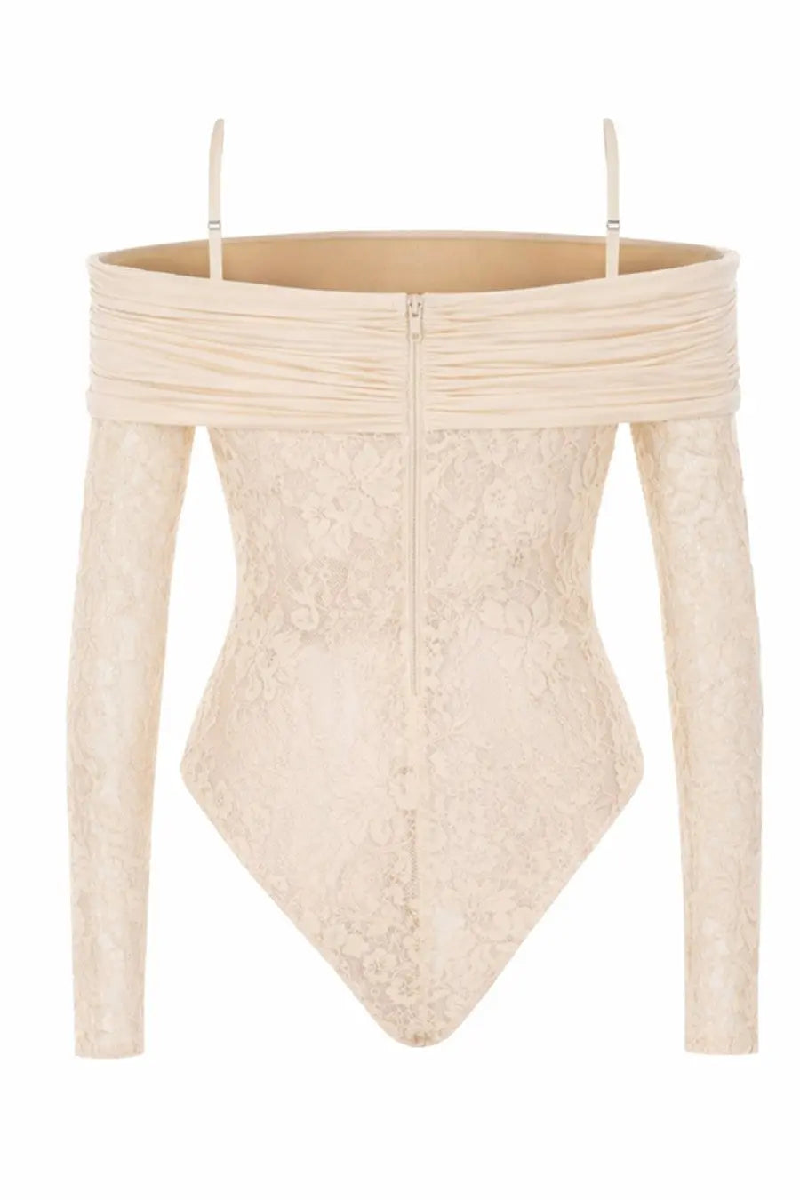 Zimmermann women’s cream-colored lace bodysuit rebellion white with off-the-shoulder design and long sleeves