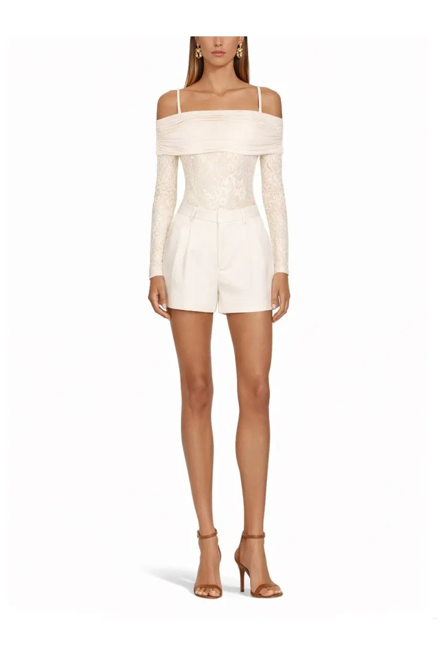 Zimmermann women’s white lace bodysuit rebellion with off-the-shoulder romper and corseted bodice detail