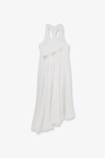Zimmermann women’s luna applique cotton dress white with flowing racerback and asymmetrical hemline shown from back