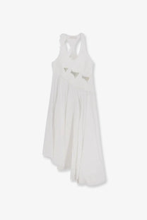 Zimmermann women’s luna applique cotton dress white sleeveless with ruffled neckline and side triangular cutouts