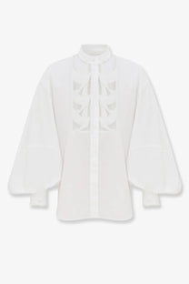 Zimmermann women’s luna applique shirt white white blouse with voluminous sleeves and front cut-out pattern