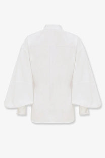 Zimmermann women’s luna applique white blouse with voluminous sleeves and classic collar in lightweight fabric