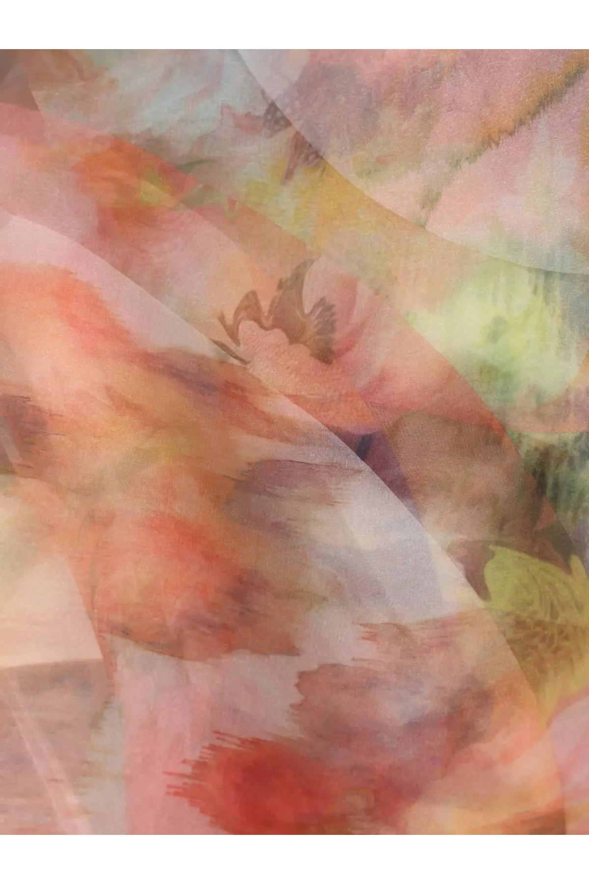 Zimmermann women’s luna fanned multicolor top gold with soft translucent fabric and watercolor pink orange green pattern