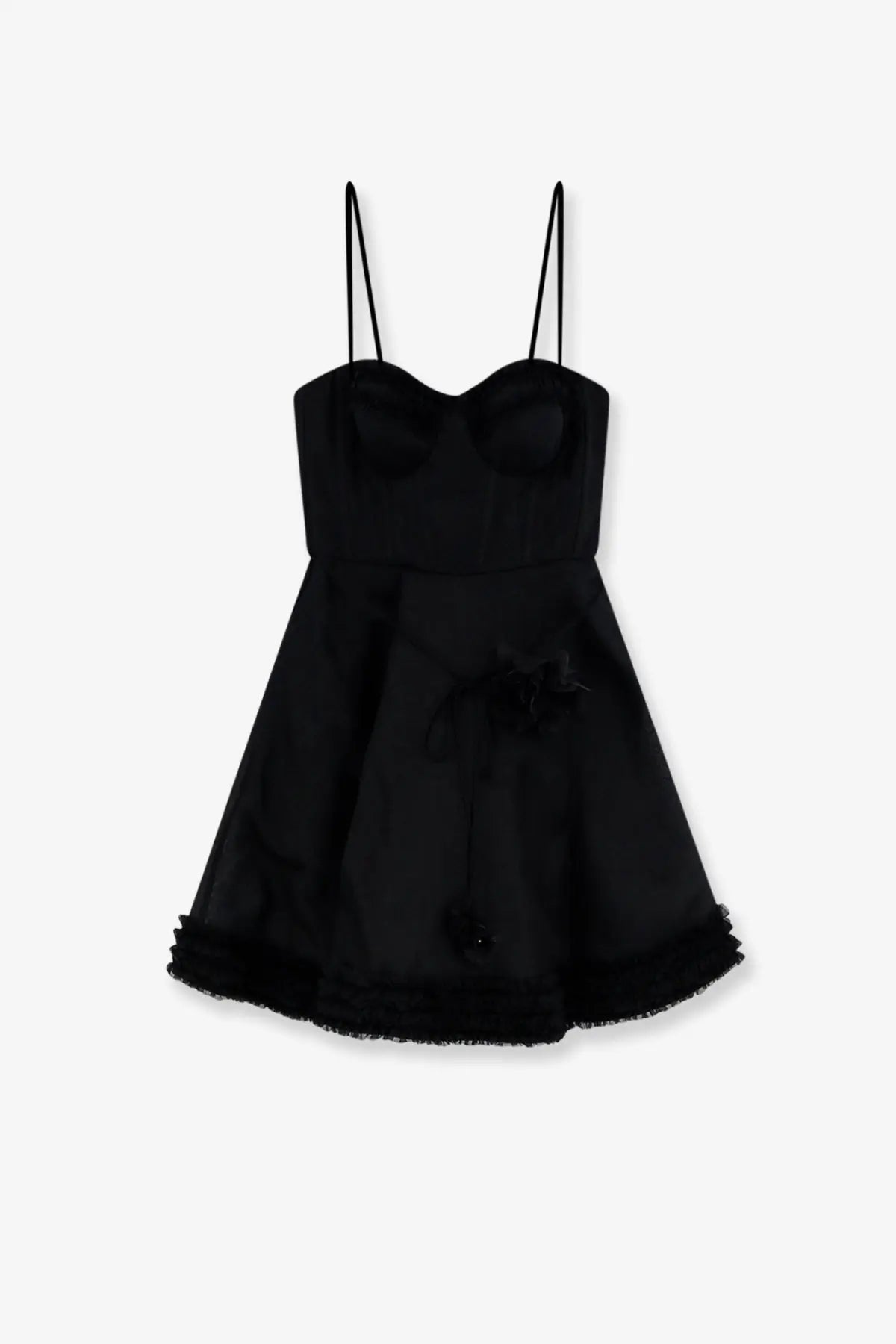Zimmermann women’s luna black strapless mini dress with sweetheart neckline ruffled hem and bow detail in linen silk blend