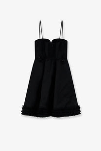 Zimmermann women’s luna linen and silk blend black strapless mini dress with structured bodice and frayed hem