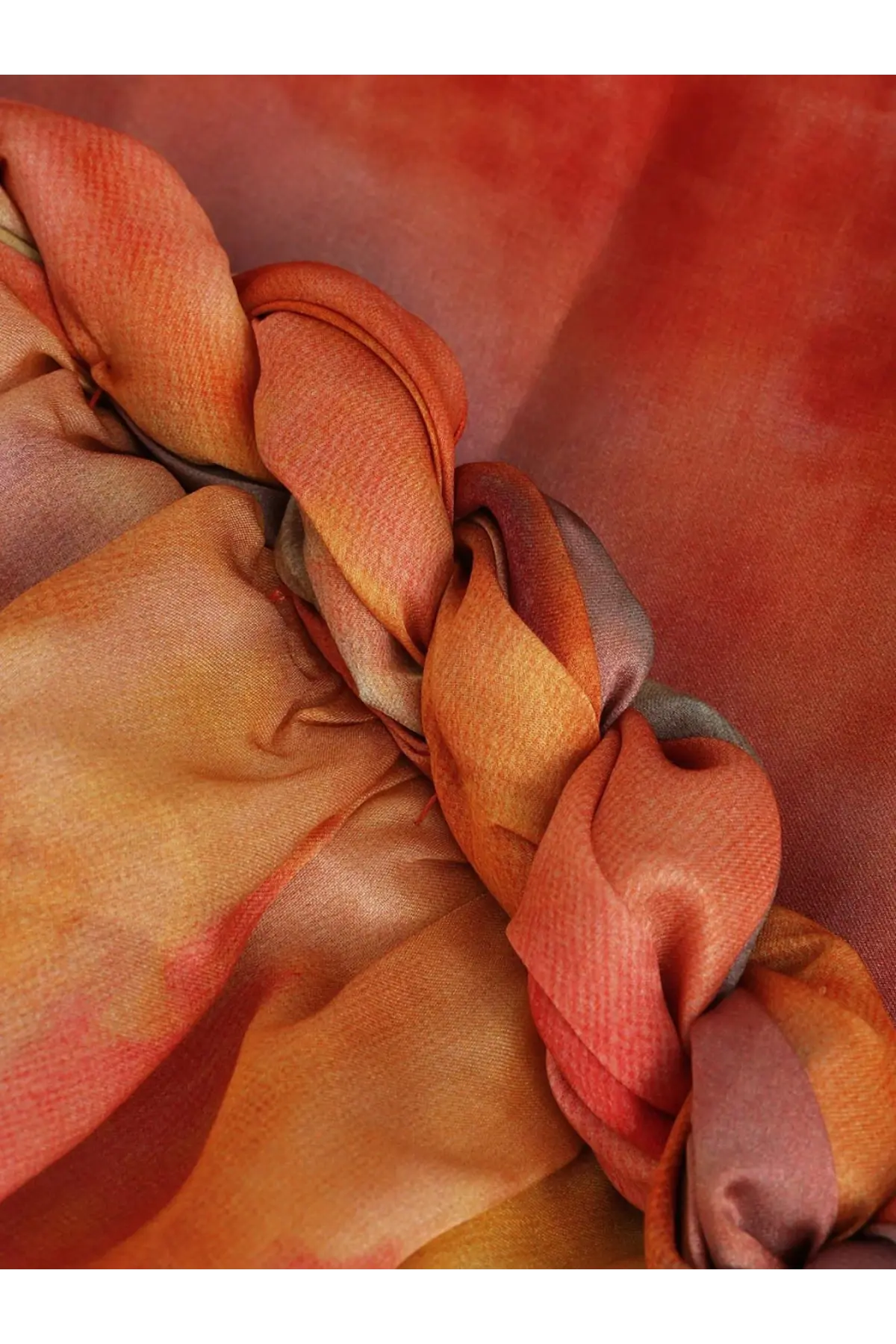 Zimmermann women’s luna twist bandeau gown silk dress featuring a soft gradient silk scarf in warm orange and rust hues