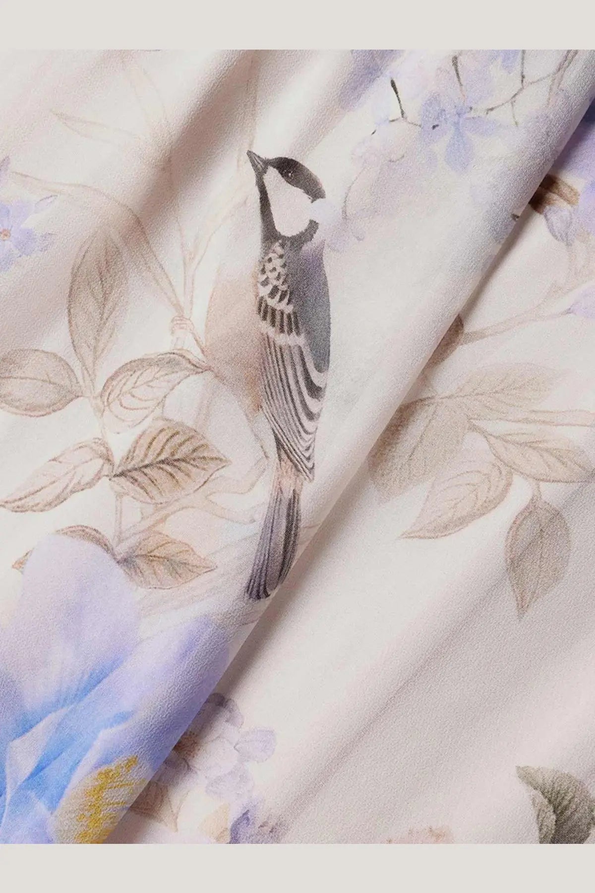 Zimmermann women’s luna viscose dress blue with a delicate silk scarf featuring a chickadee and floral motifs