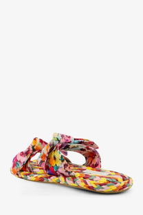 Zimmermann womens multicolored raffia carousel sandals blue with vibrant floral fabric flip flop and braided sole