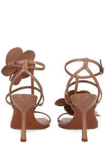 Zimmermann women’s orchid beige sandal tan leather with delicate floral embellishments and a slender heel