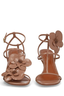 Zimmermann women’s sandal orchid beige tan leather with layered floral embellishments on front