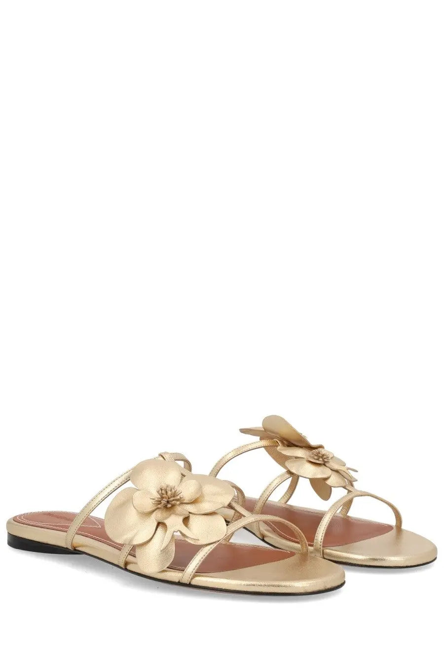 Zimmermann women’s sandal orchid gold gold leather with decorative floral appliqués on the straps