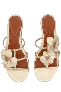 Zimmermann women’s cream leather sandals with delicate floral embellishments and sleek minimalist design orchid gold
