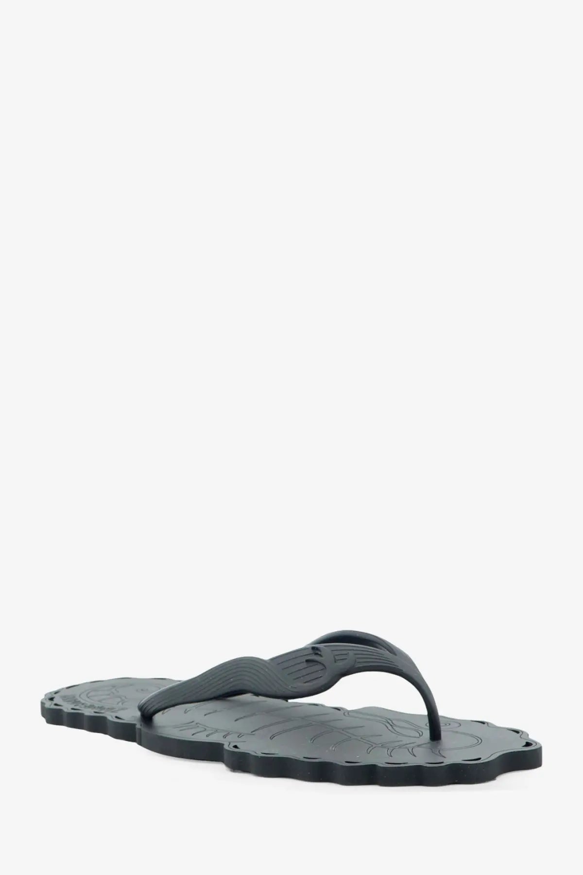 Zimmermann women’s seafoam black rubber thong sandals with scalloped edge and embossed bird design on the sole