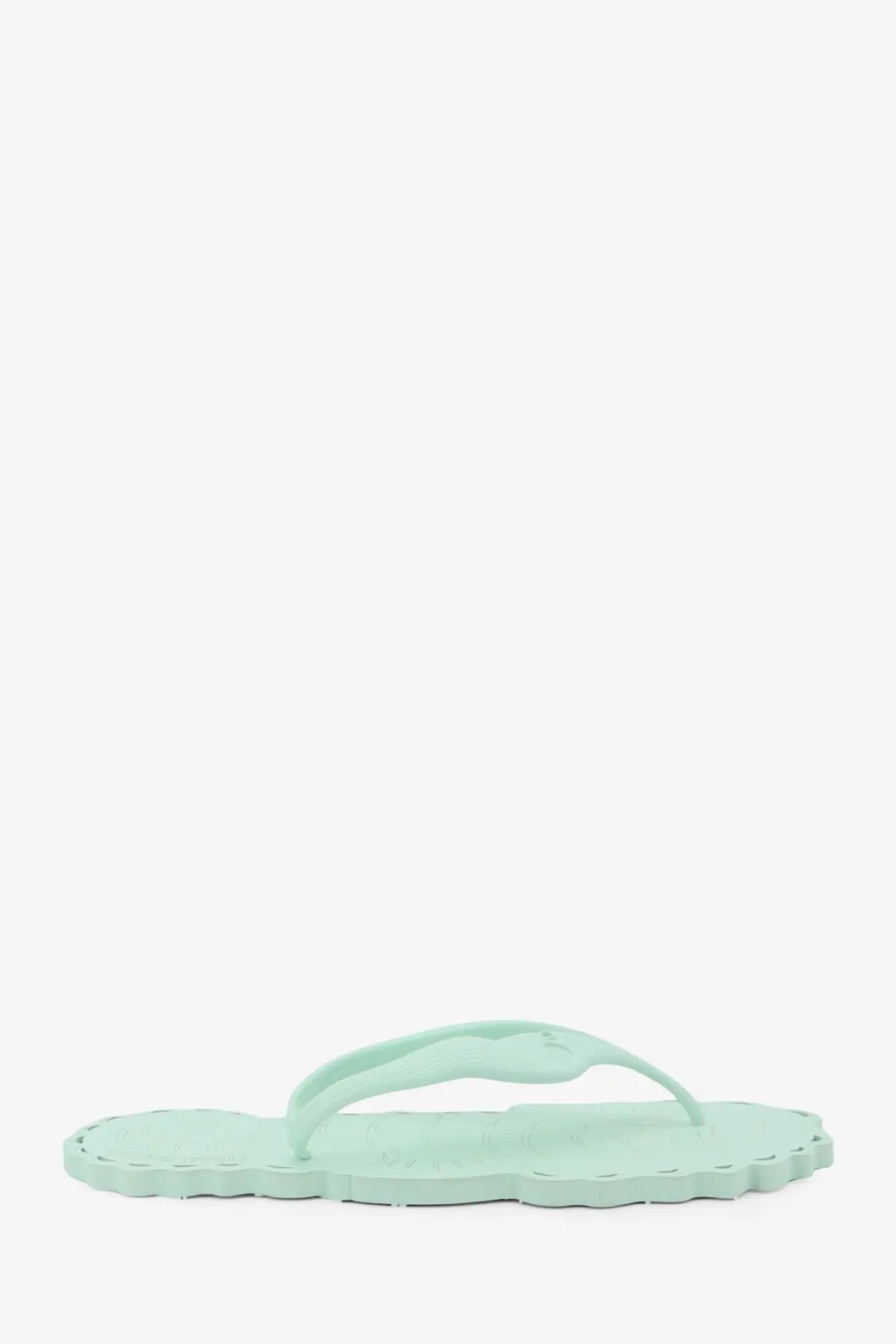 Zimmermann women’s seafoam thong rubber sandal in mint green with scalloped edges and a sleek simple design