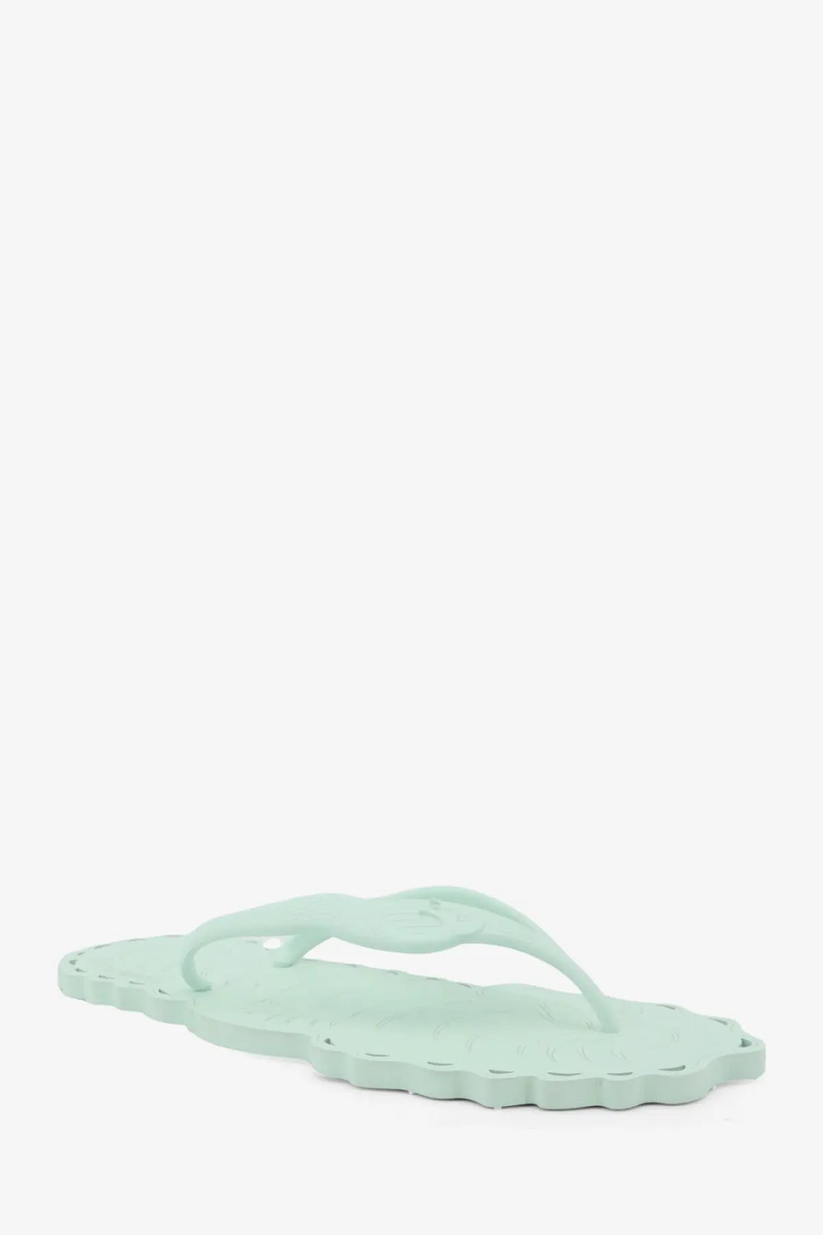 Zimmermann women’s seafoam green thong rubber sandal with scalloped edges and embossed strap design